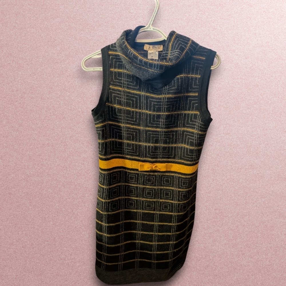 A. Ida Italy Feminine Black and Gold Patterned Mini Dress